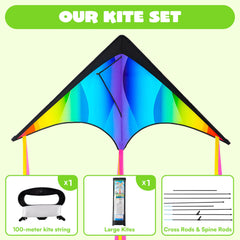 JOYIN gradient rainbow delta kite folded tails ready to deploy
