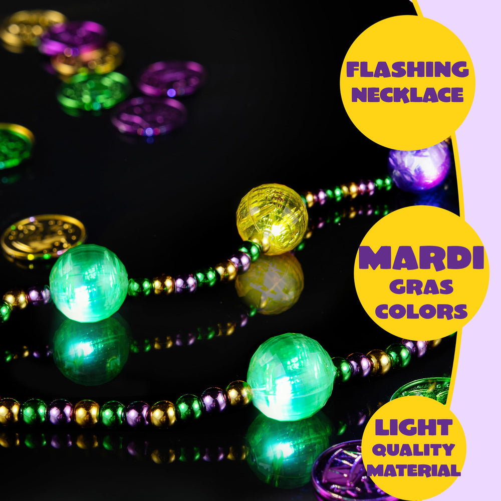 JOYIN LED Mardi Gras necklace 41in battery-powered light-up for hands-free use