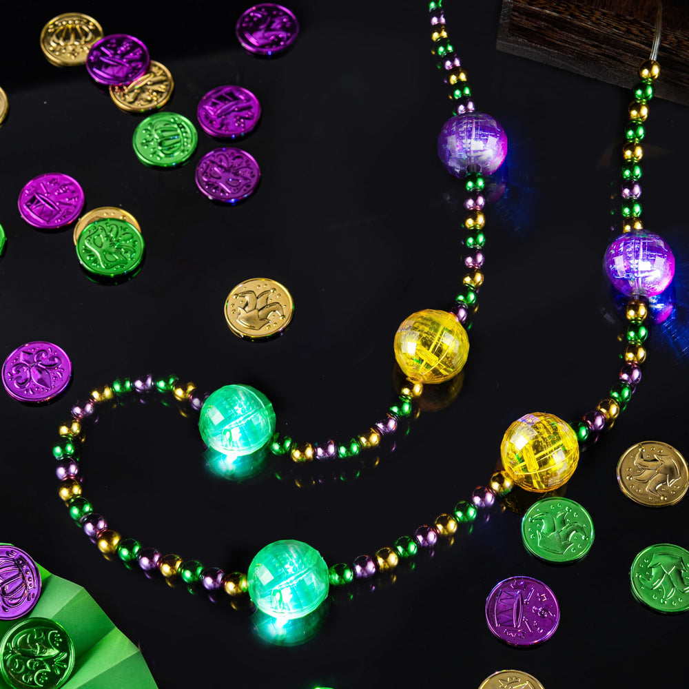 JOYIN LED Mardi Gras necklace 41in features three-color bulbs for vibrant costumes