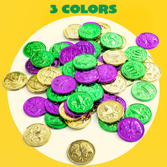 JOYIN Mardi Gras coins gold close-up shows durable plastic material.
