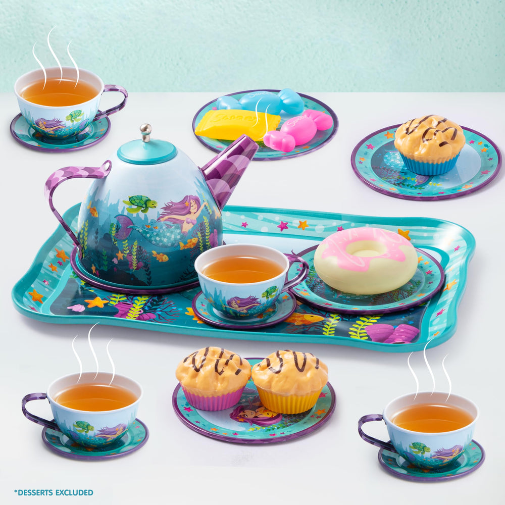 JOYIN Mermaid Tea Party sea creatures decorate the set.