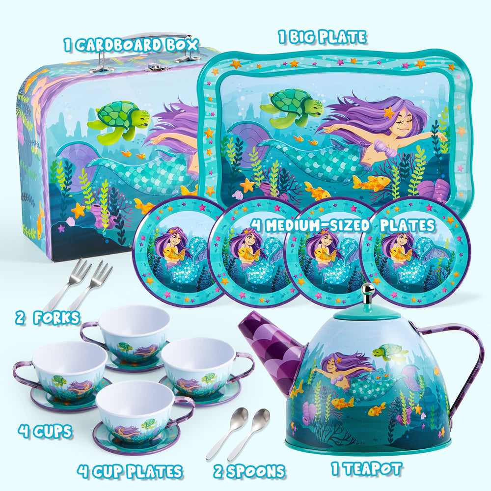 JOYIN Mermaid Tea Set cups with colorful detailing for tiny hosts