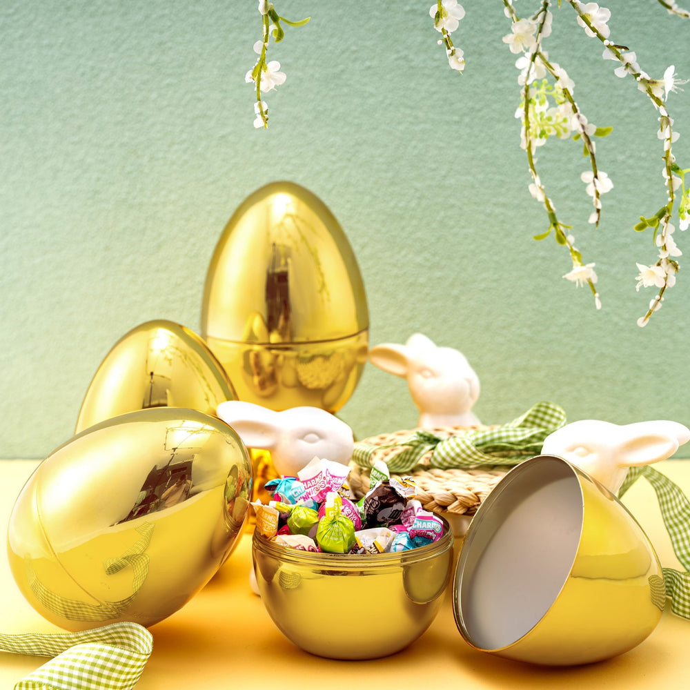 JOYIN metallic plastic Easter egg with reflective surface for festive decor.