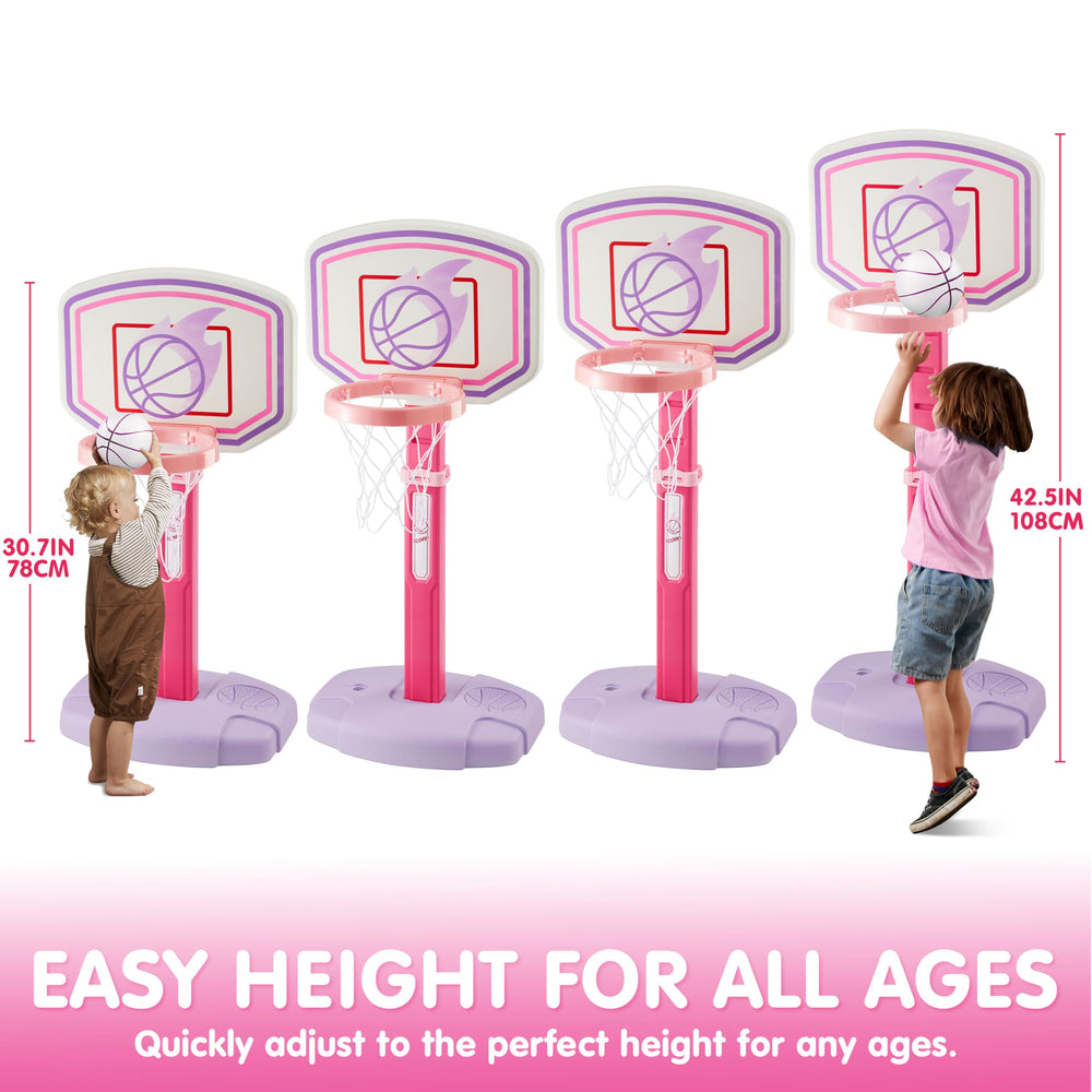 JOYIN toddler basketball hoop with four balls for extended shooting sessions.