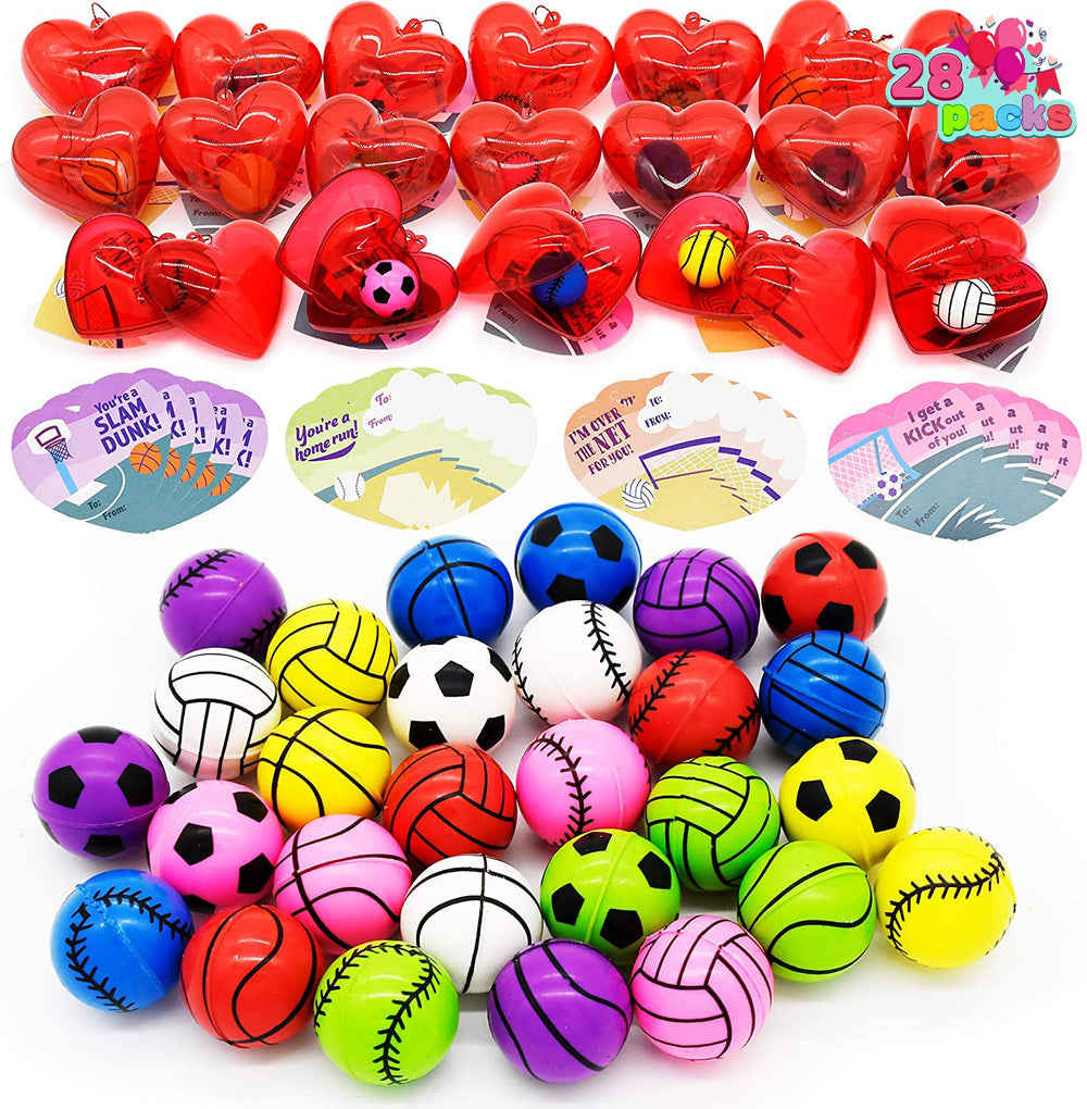 JOYIN valentines bouncy ball soccer design in red heart case for classroom exchange