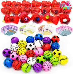 JOYIN valentines bouncy ball soccer design in red heart case for classroom exchange
