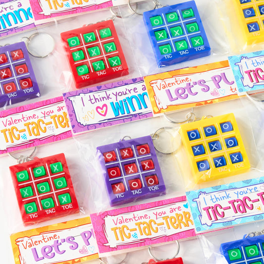 JOYIN valentines gift cards with tic-tac-toe keychain for classroom exchanges.