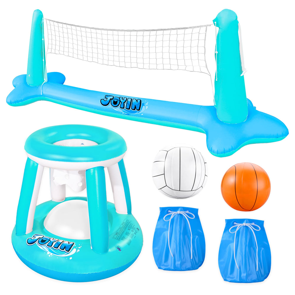 JOYIN XL volleyball net in pool measures 125x38 for stable, realistic in water play