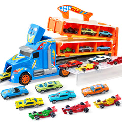 JOYIN toy truck carrier on foldable 5ft track for fast, interactive racing.