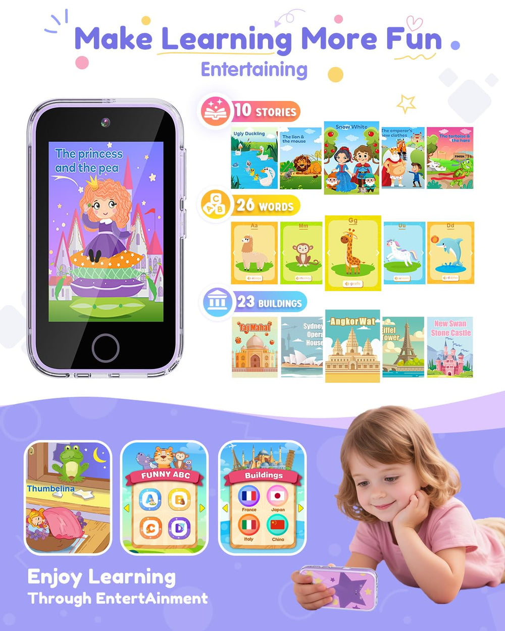 Joyjam Kids Phone ABC learning features letters and words with visuals