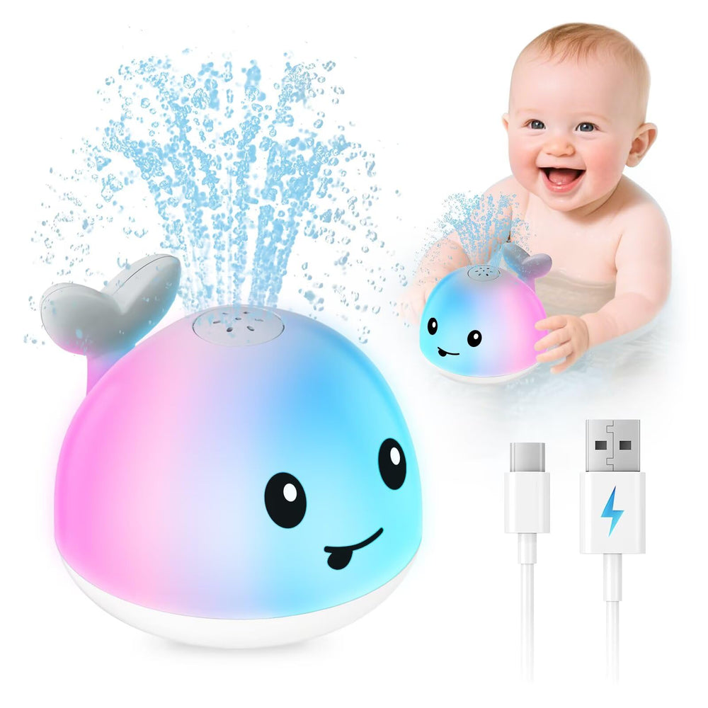 JoyLEME light-up whale bath toy sprinkler enhances bath time with LED lights.