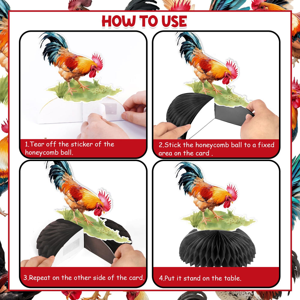 JOYMEMO rooster honeycomb centerpiece style5 complements red and black color schemes.