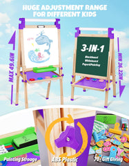 JOYOOSS adjustable-height art easel showing height range for growing kids.