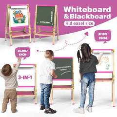 JOYOOSS double-sided magnetic board easel supports whiteboard and chalkboard for versatile creativity.