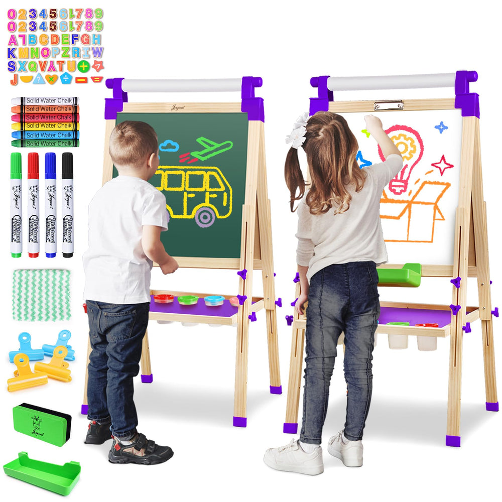JOYOOSS art easel with paper roll, double sided boards for drawing and writing fun.