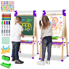 JOYOOSS art easel with paper roll, double sided boards for drawing and writing fun.