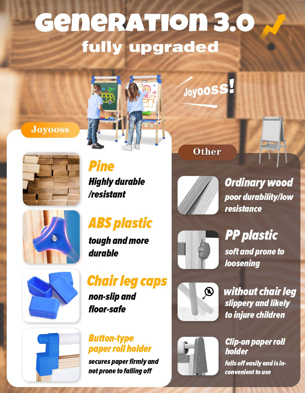 JOYOOSS wooden frame highlights sturdy construction and kid-friendly design