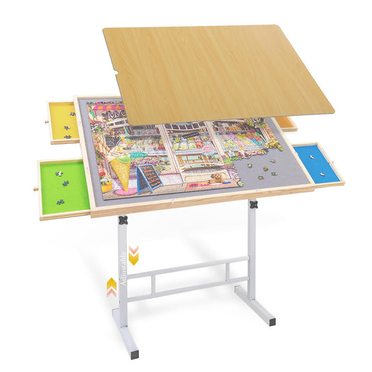 JoyPcsTable puzzle table with drawers keeps puzzle pieces organized during family nights