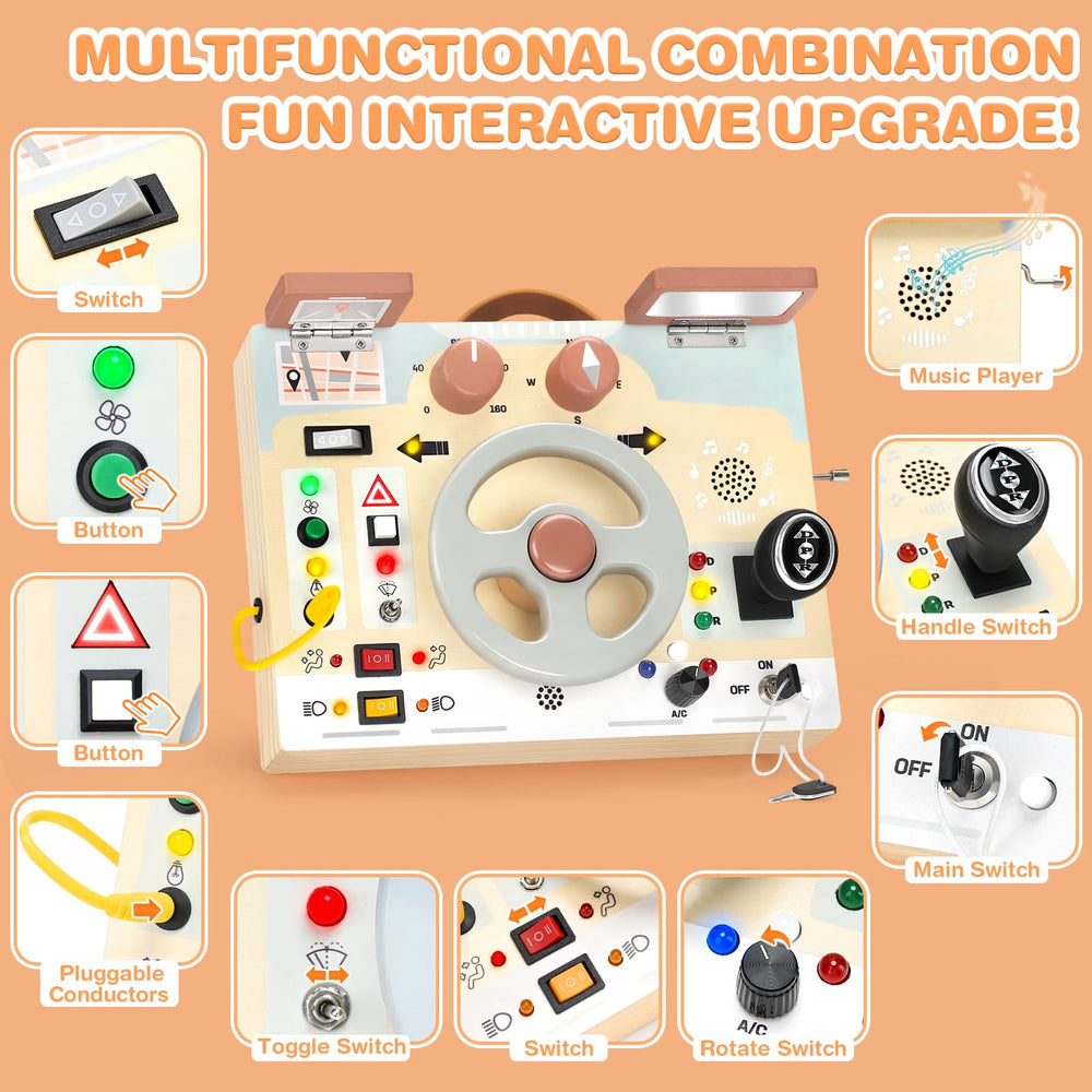 Joyreal busy board LED lights illuminate interactive learning moments.