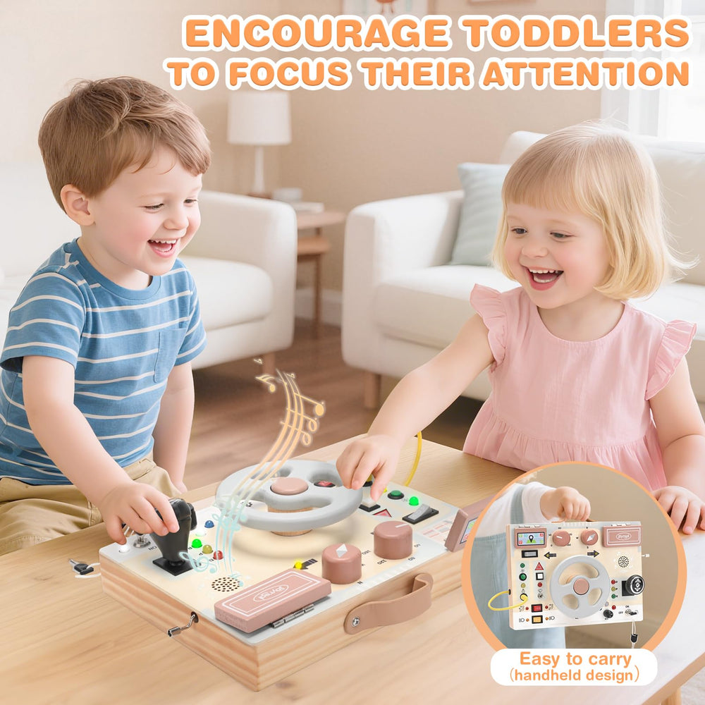 Joyreal wooden busy board uses safe materials for durable toddler play.