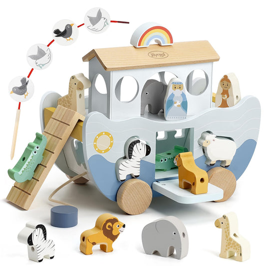 Joyreal Noah's Ark wooden ark promotes imaginative play.