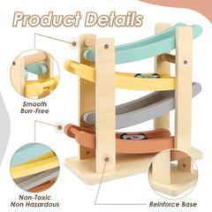 Joyreal wooden car ramp toy in gift-ready packaging for easy gifting.