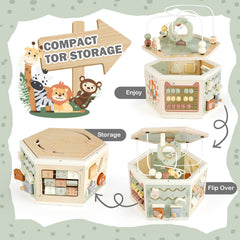 Joyreal wooden activity cube clock supports early time concept exploration.