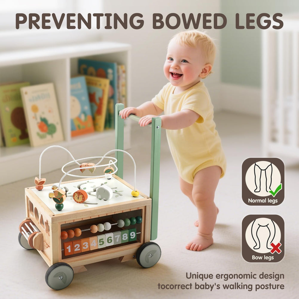 Joyreal wooden baby walker height is adjustable to fit growing babies.