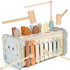 Joyreal wooden hammering bench for tactile pounding play and focus on fine motor skills.