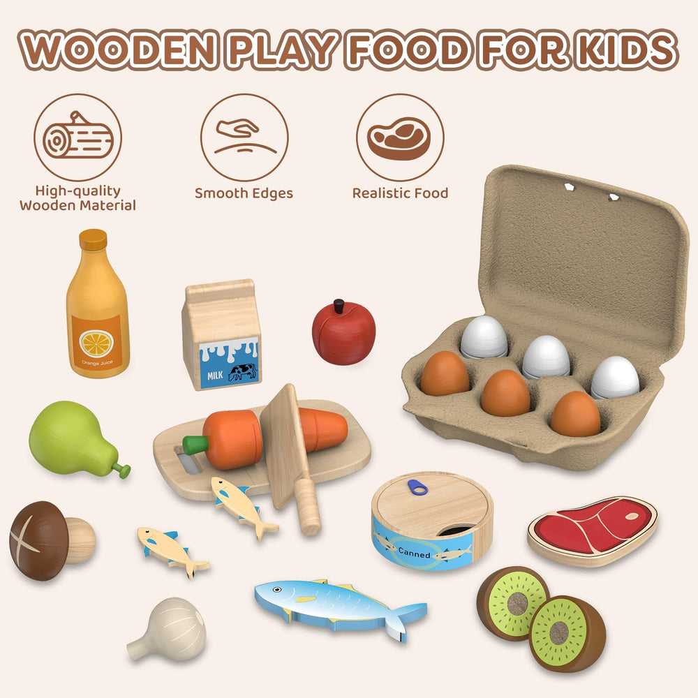 JOYSINTOY wooden fish and eggs set for cooks-in-training play.