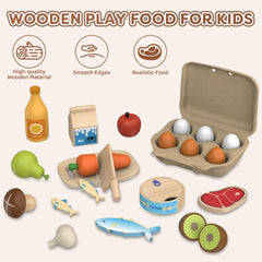 JOYSINTOY wooden fish and eggs set for cooks-in-training play.