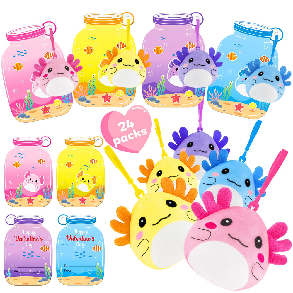 JoySpark Axolotl plush keychain pink with card for backpack charm