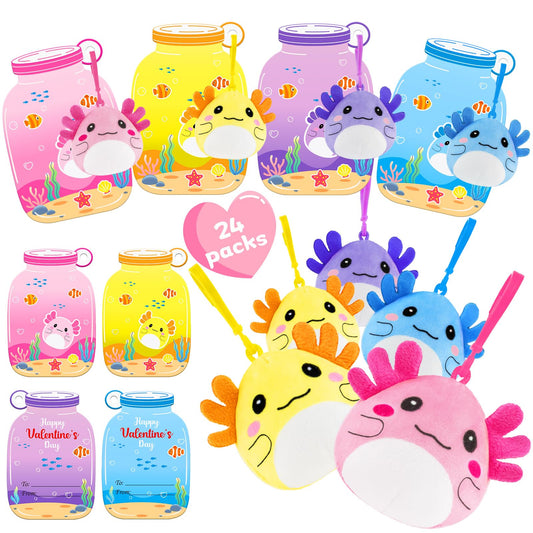 JoySpark Axolotl plush keychain pink with card for backpack charm
