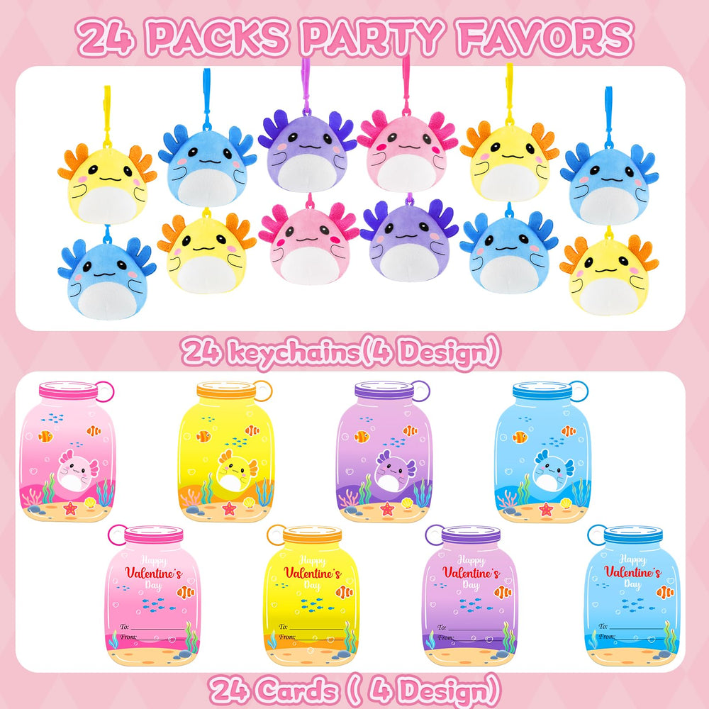 JoySpark Axolotl plush keychain purple with card for party favors