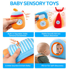 JoySpark Toys jingling kettlebell adds auditory play during tummy time.