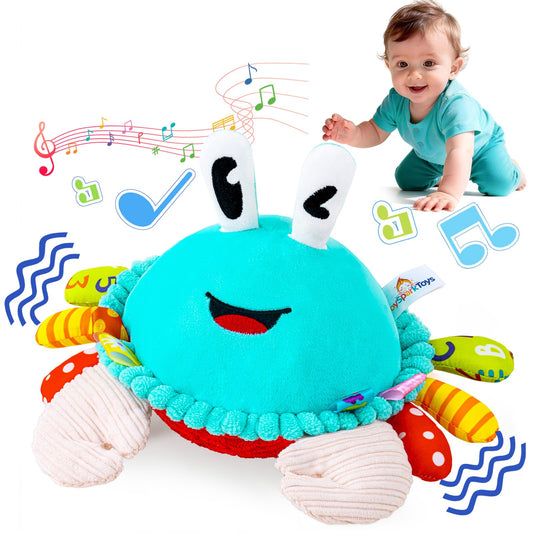 JoySpark Toys Crawling Crab plush dancing during floor play.