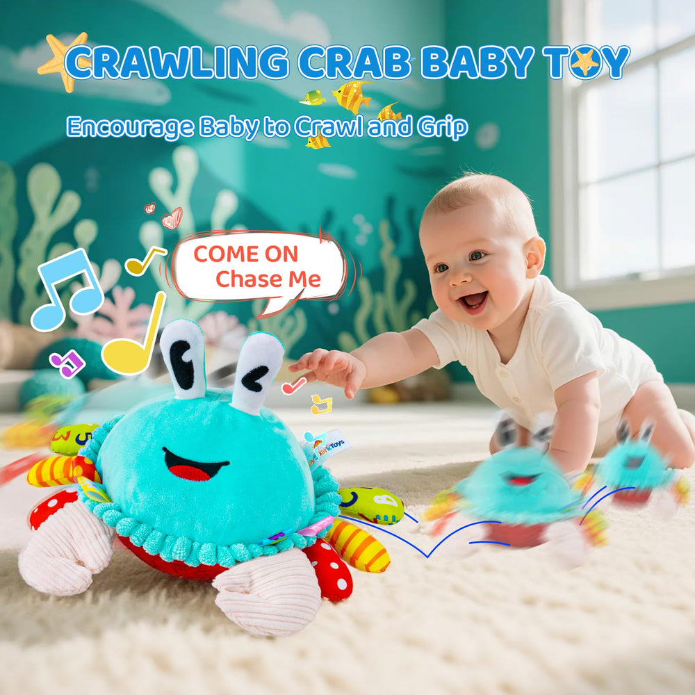 JoySpark Toys Crawling Crab sings while babies chase and giggle.