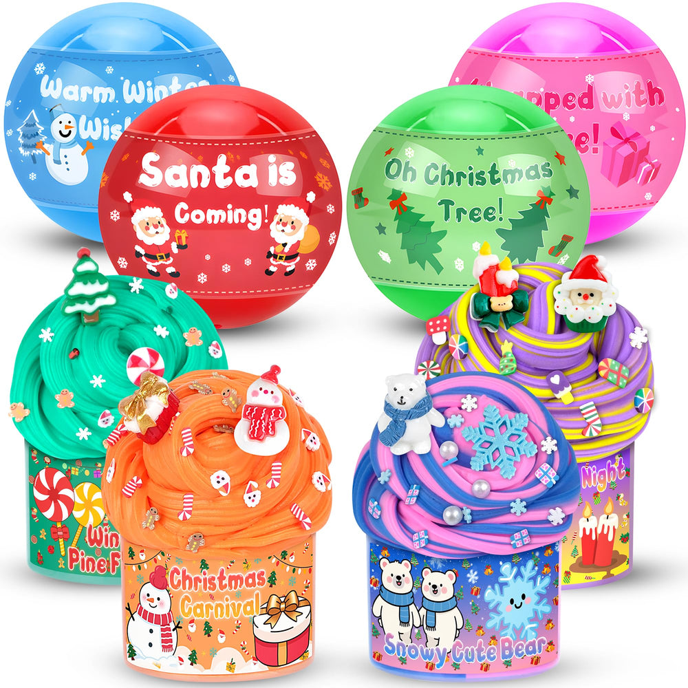 Joytry Christmas butter slime balls unboxing reveals festive charms for kids.
