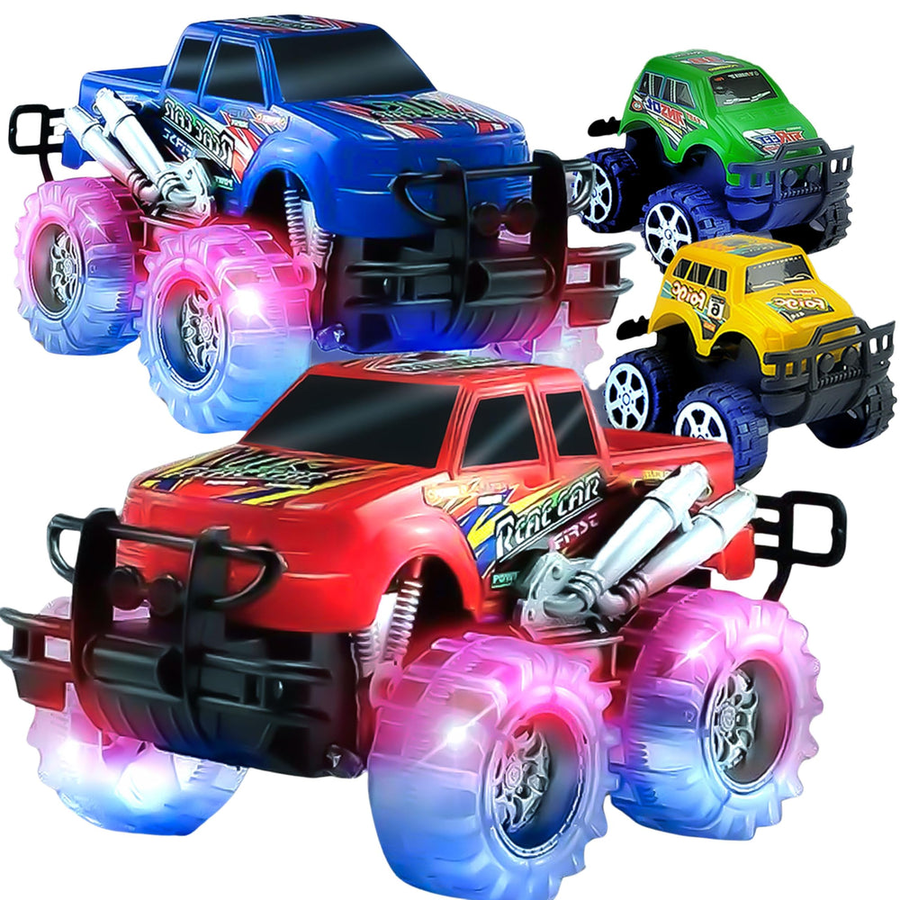 JoyX red push n go monster truck close-up highlighting handling