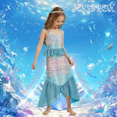 JQGBBOX Blue Mermaid Dress mermaid-scale print with long-lasting color