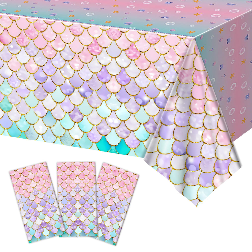 JQSSHXB Mermaid tablecloth with fish-scale pattern protecting surfaces at coastal party setup