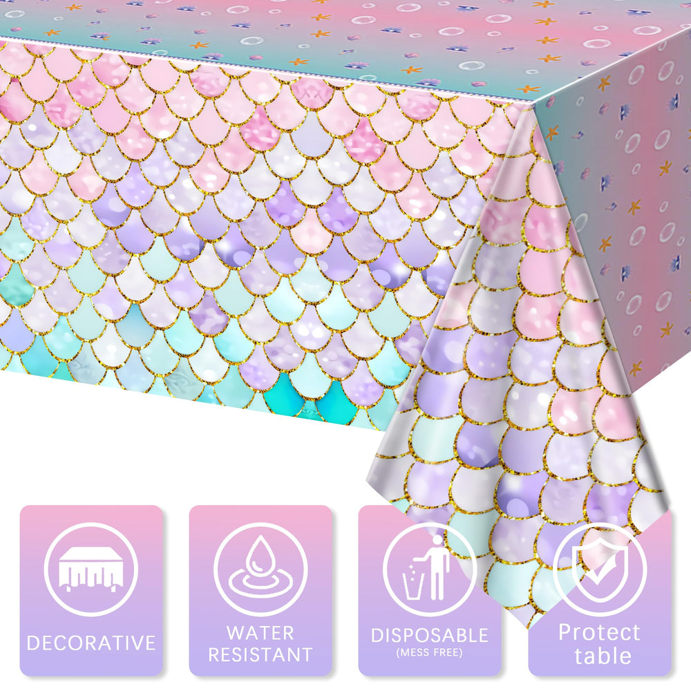 JQSSHXB Fish-scale tablecloth provides durable coverage for sea-themed parties