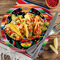 Jremreo birthday Cinco de Mayo table styling with colorful floral serape plates.