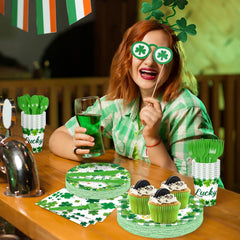 Jremreo St. Patrick's Day plates feature shamrock and plaid accents for festive ambiance.