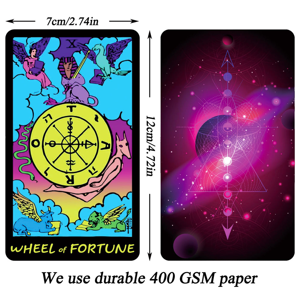 Jrskvaro 78-card neon tarot deck laid out for intuitive reading practice