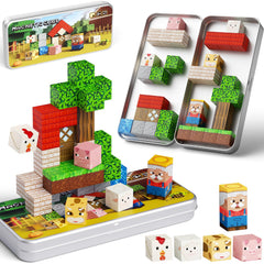 JSDKFJSA Mini Magnetic Blocks Farm Animals with portable iron box for travel play and storage