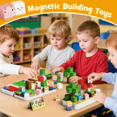 STEM play scene with farm animals blocks encouraging geometry and spatial thinking