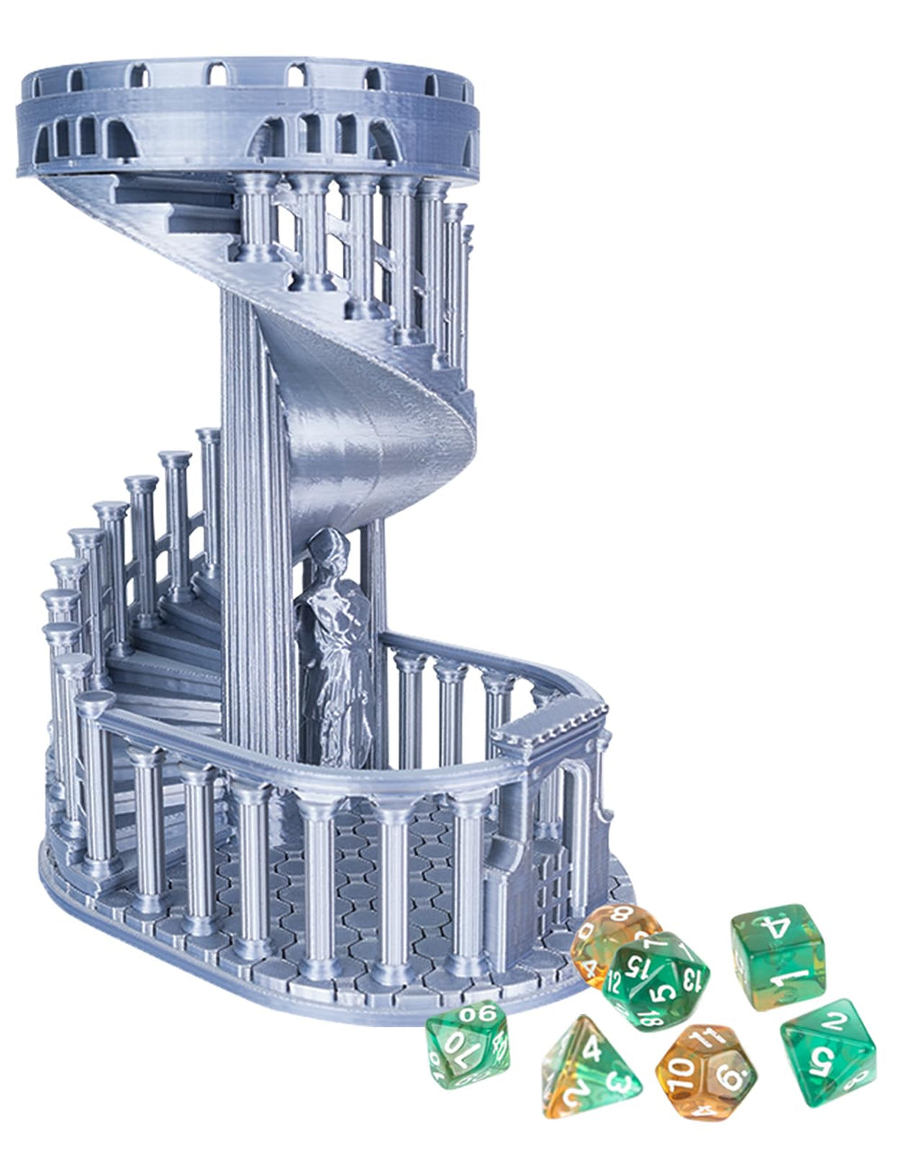 JstFrU DND dice tower with tray shows ancient Roman castle grey vibe for polished gameplay.