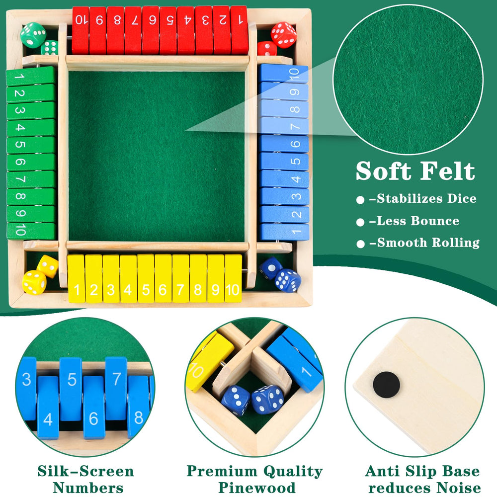 JTNFSH Shut The Box dice-set with colorful dice for quick, clear decisions
