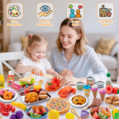 Juboury cutting toy food with vegetables and fruits for safe pretend slicing.